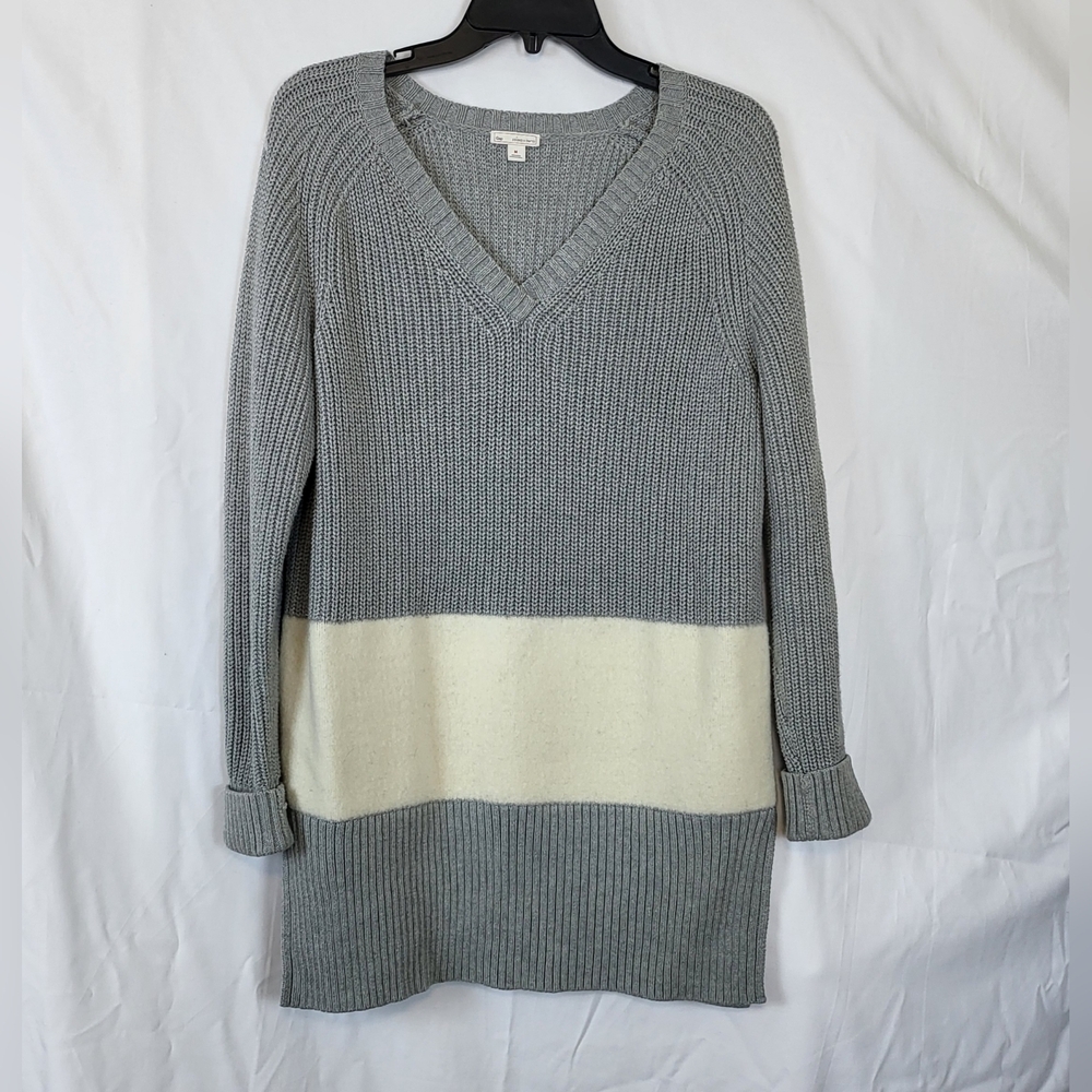 Gap Womens Gray & Beige Contrast Panel Long Sleeve Knit Sweater Tunic Size M